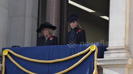 British Queen Camilla and Catherine, Princess of Wales attend the National Service of Remembrance Service at The Cenotaph on Remembrance Sunday. 09 November 2025