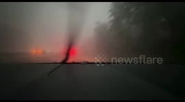 Severe hailstorm causing near-zero visibility on highways in Tennessee, USA