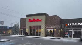 Heavy snowfall marks the start of winter in Red Deer, Alberta, Canada