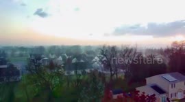 Drone captures patchy fog reducing visibility in Pennsylvania, USA