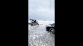 Super Typhoon Fung-wong strands drivers on road as waves hit