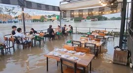 Flooded restaurant becomes an unlikely selfie spot for diners in Thailand