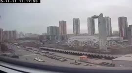 Massive column collapse during demolition of Snejkom complex in Krasnogorsk, Russia