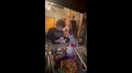 Green goo oozes out of mum's mouth she attempts sour candy challenge with son