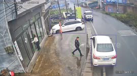 Husband drives off without realising his wife hadn't got in the car yet