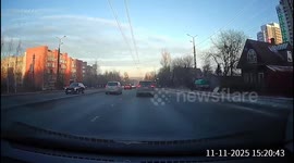 Unexpected road accident causes vehicles to overturn in Petrozavodsk, Russia