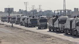 Humanitarian aid trucks enter Gaza through Kissufim Crossing