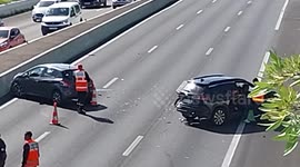 Car accident near La Galleria Commercial Center, Autoroute A1, French island of Martinique,Lamentin toward Fort-de-France Caribbean, West Indies, France, 12 November 2025, 15h pm