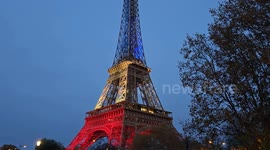 Eiffel Tower lit in French colors to mark 10th anniversary of Paris attacks