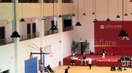 Incredible basketball shot from building astonishes crowd in Hubei, China