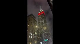 Empire State Building illuminated in Polish colors for Independence Day in New York, USA