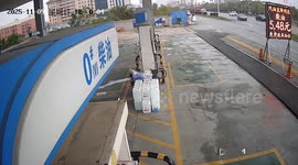 Car accident at gas station, Hunan, China
