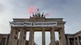 Pro-Palestinian activists protest at Brandenburg Gate in Berlin, Germany