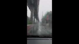 Transformer explodes amid super typhoon damaging passing car