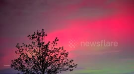 Aurora colors paint the night sky in Woodbine, Maryland, USA