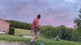 Potato Cannon Burps Flame In Man's Face