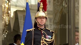 French President Macron meets European Parliament President Metsola at Elysee Palace