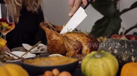 Joyful Friends Celebrating a Thanksgiving Feast in Stunning 4K