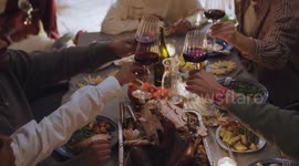 Happy Thanksgiving Party With Friends and Delicious Turkey 4K