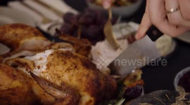 Close Friends Enjoy a Traditional Thanksgiving Banquet 4K