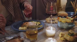 Friends Celebrating Thanksgiving With Great Food and Turkey 4K