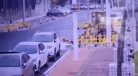 Violent highway collision injures construction worker in Gansu, China