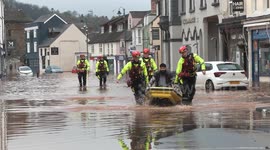 MONMOUTH FLOOD RESCUE- RESIDENT RESCUED BY FIRE AND RESCUE SERVICE IN MONNOW STREET, MONMOUTH