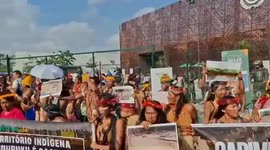 Indigenous groups demand climate justice at COP30 entrance in Belém, Brazil