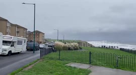 Storm Claudia brings powerful winds and crashing waves in North Yorkshire, UK