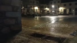 Intense heavy rain echoes through Cuacos de Yuste in Spain