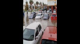 Parking area severely flooded amid heavy rainfall in Huelva, Spain