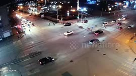 Traffic collision at Lenin Avenue intersection in Magnitogorsk, Russia