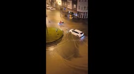 Heavy nighttime flooding in Avilés, Asturias, Spain