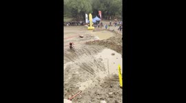 He was very lucky not to be injured when the motorcycle he was riding lost control while doing the activity.