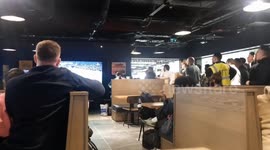 Celebrations erupt after last-minute goal at Dublin Airport pub, Dublin, Ireland