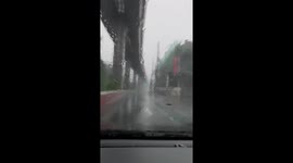 Transformer explodes amid super typhoon damaging passing car