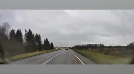 Lorry clips Tesla before hitting Audi head-on on wet road