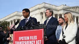 Epstein files transparency act press conference held outside US capitol