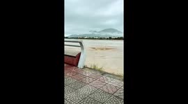Whirlpool forms on fast-flowing river during heavy rain in Vietnam