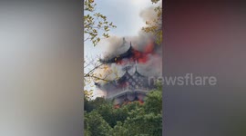 Pavilion at sacred temple set on fire by careless tourist lighting candles