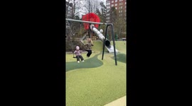 Woman’s big swing jump ends in funny fall in Stockholm, Sweden