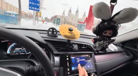 Fascinating mini drum performance inside a car in Heilongjiang, China