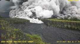 CCTV captures ash cloud emerging during volcano eruption in Indonesia