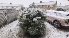 Heavy snowfall blankets Stoke Mandeville, Buckinghamshire, UK