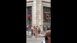 The cast of Jumanji 3 — including Dwayne “The Rock” Johnson, Jack Black, Kevin Hart, and Alex Wolff — were filming on a Christmas-themed set in downtown Los Angeles today.