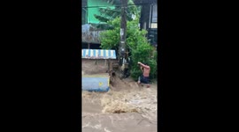 Hero local rescues dog stranded in raging typhoon floods