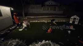 Wrestling Boys Crash Into Children's Plaything