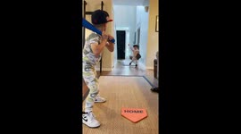 Kids play baseball indoors incident in Atlanta, Georgia, USA
