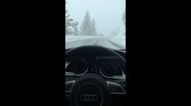 Eight inches of snow covering Angeles Crest Highway, California, USA