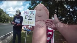 Angry cop arrests anti-Trump grandmother dressed as giant penis